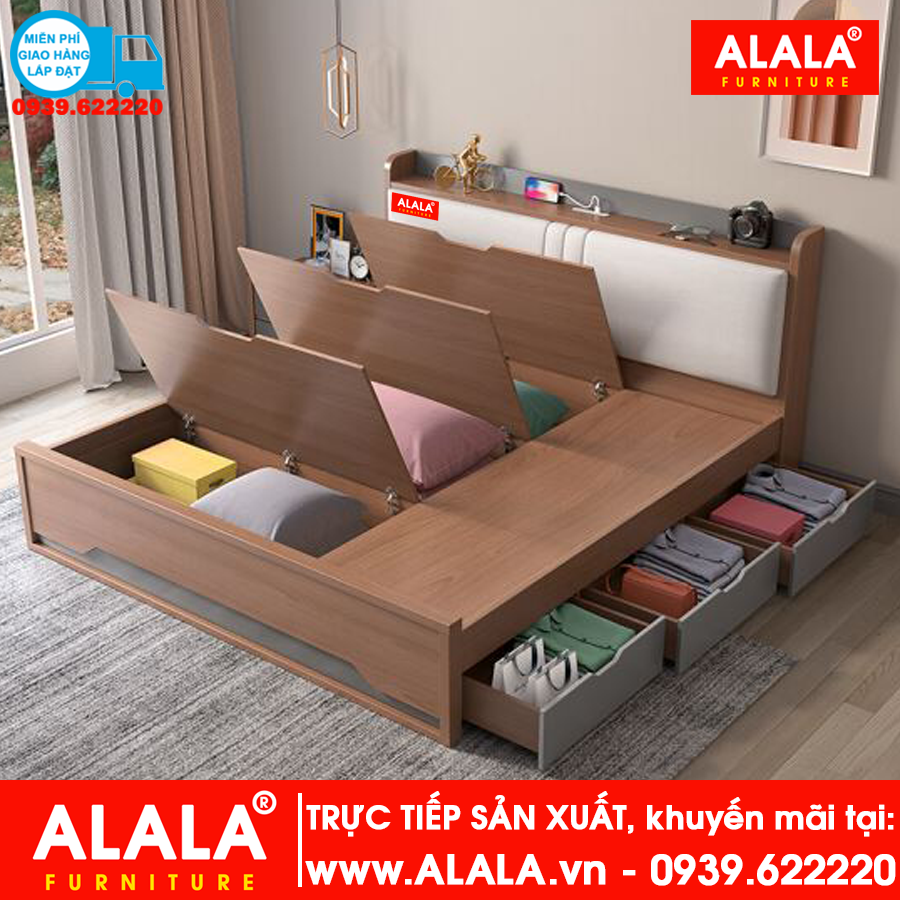 Giường ngủ ALALA13 1m4x2m gỗ HMR chống nước - www.ALALA.vn - Za.lo