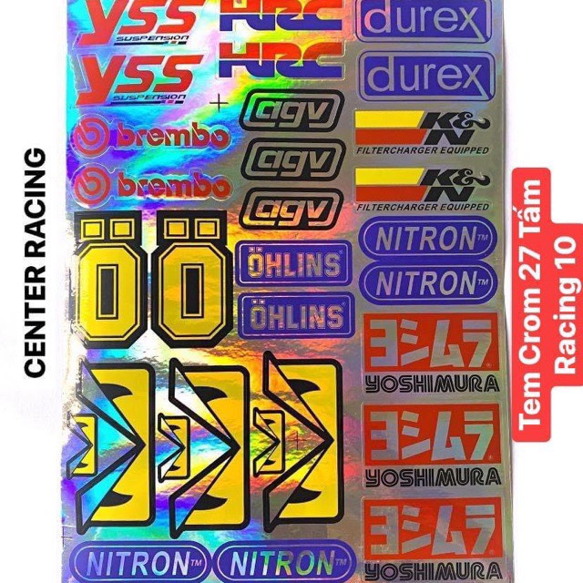 [HCM][ 27 Tem Crom ] Bộ tem mạ Crom logo 7 màu Racing 10
