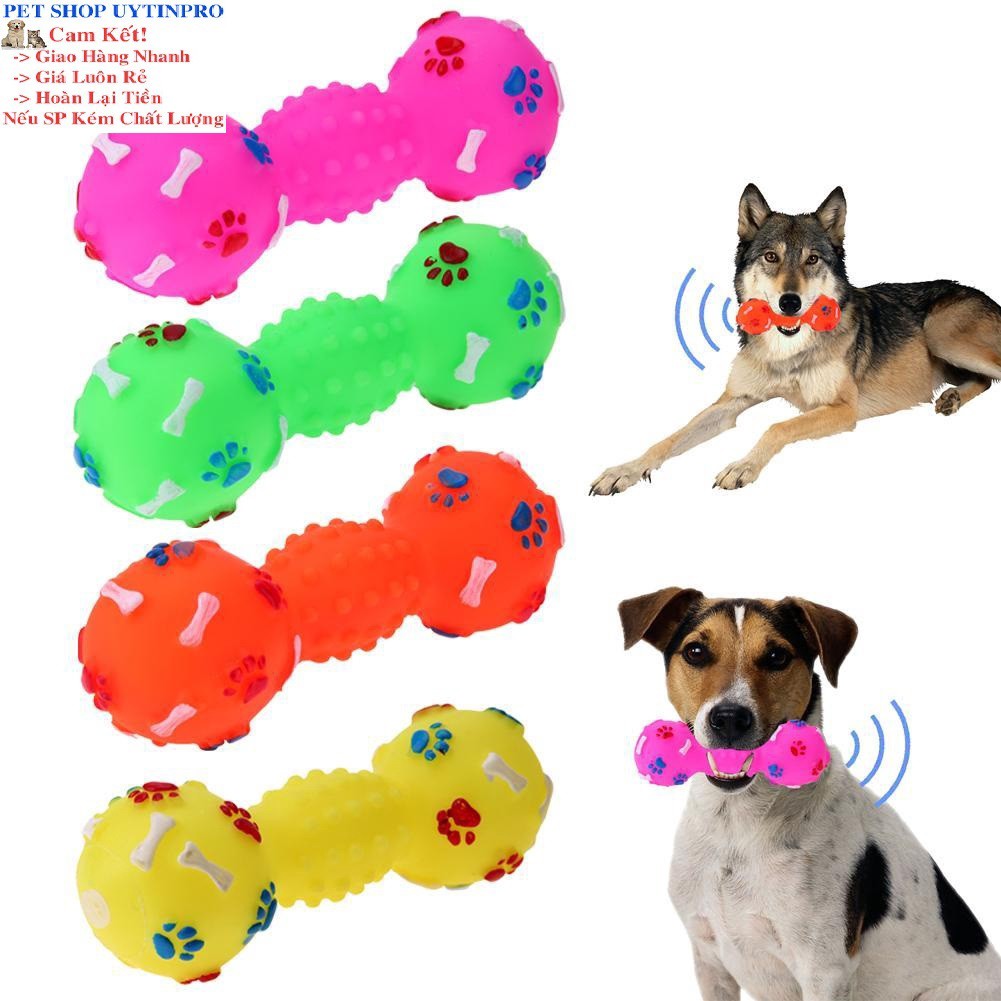 [Hoàn tiền 10%]  ĐỒ CHƠI HÌNH QUẢ TẠ PHÁT RA TIẾNG KÊU CHO THÚ CƯNG THƯ GIÃN Dài 12cm - Pet shop Uytinpro