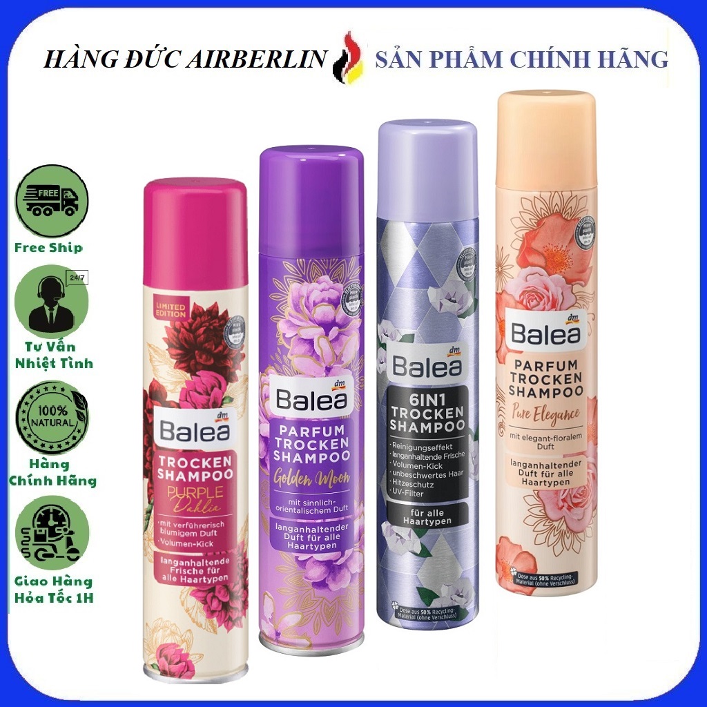 Dầu gội khô balea đủ mùi, tích hợp bộ lọc uv, bảo vệ tóc và da đầu 200ml -