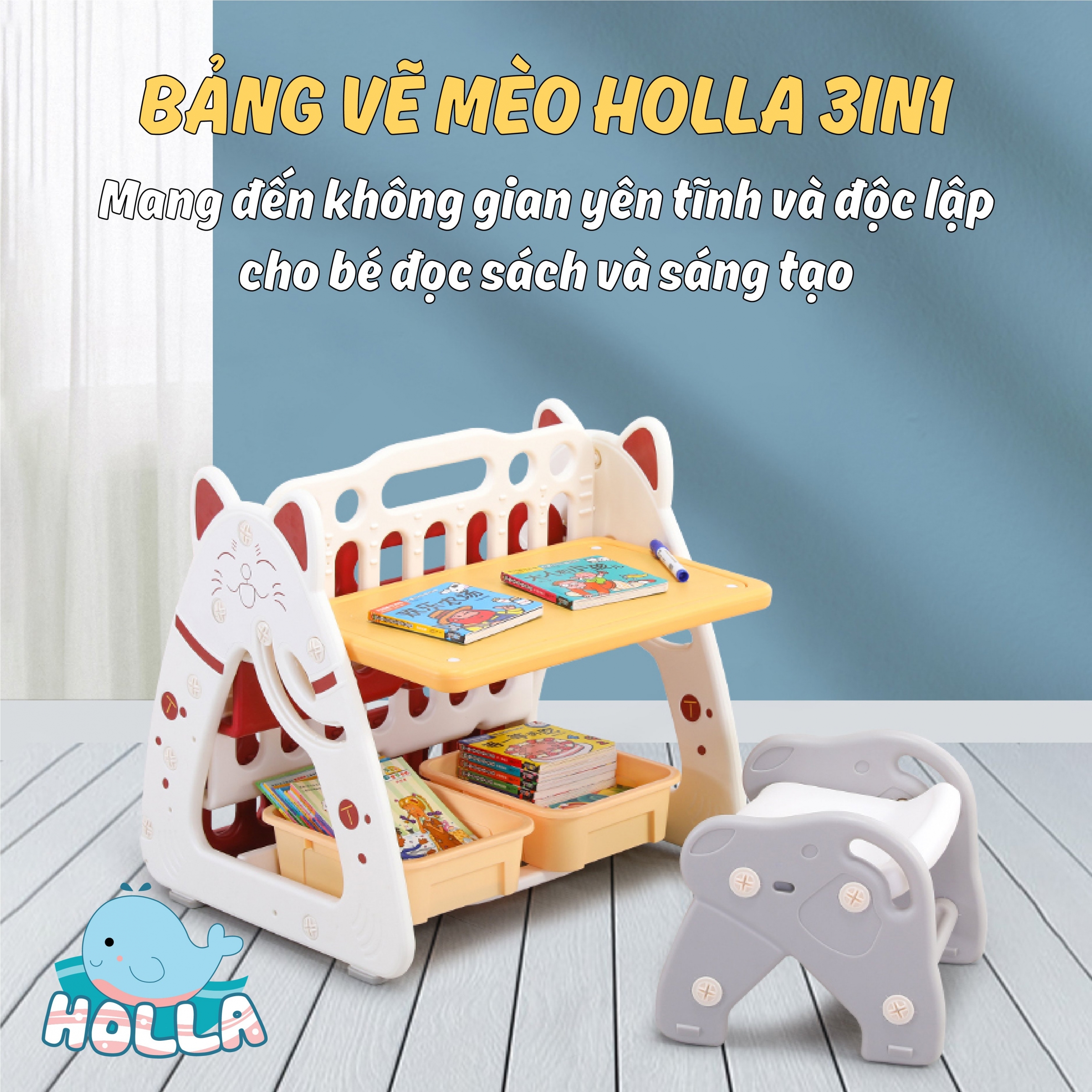 Holla 3-in-1 cats drawing board study board book shelf toy cat-mane store