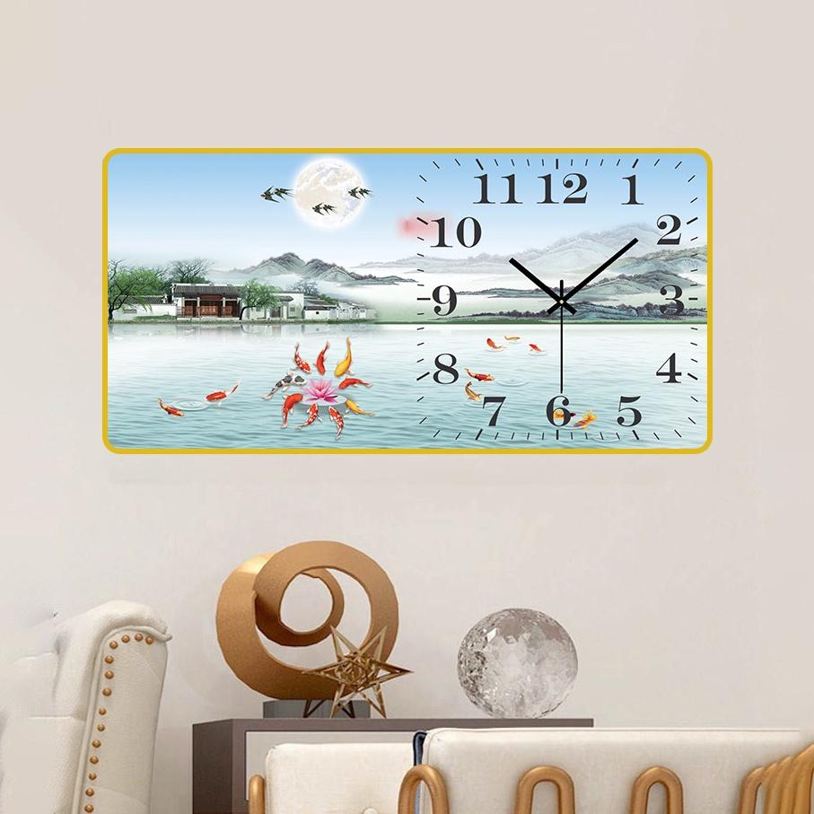 Tranh đồng hồ tráng gương thủy mạc tdh136