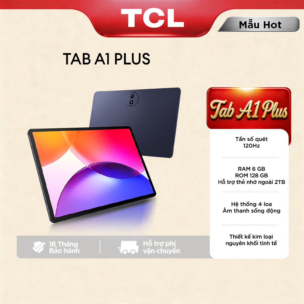 【Tablet 2.4K 120Hz】Máy tính bảng TCL A1 TAB Plus 12.2 inch - Chip Snapdragon 4 Gen 2 – Thiết kế kim loại - Hàng mới ra mắt - Bảo hành 18 Tháng - Hàng chính hãng