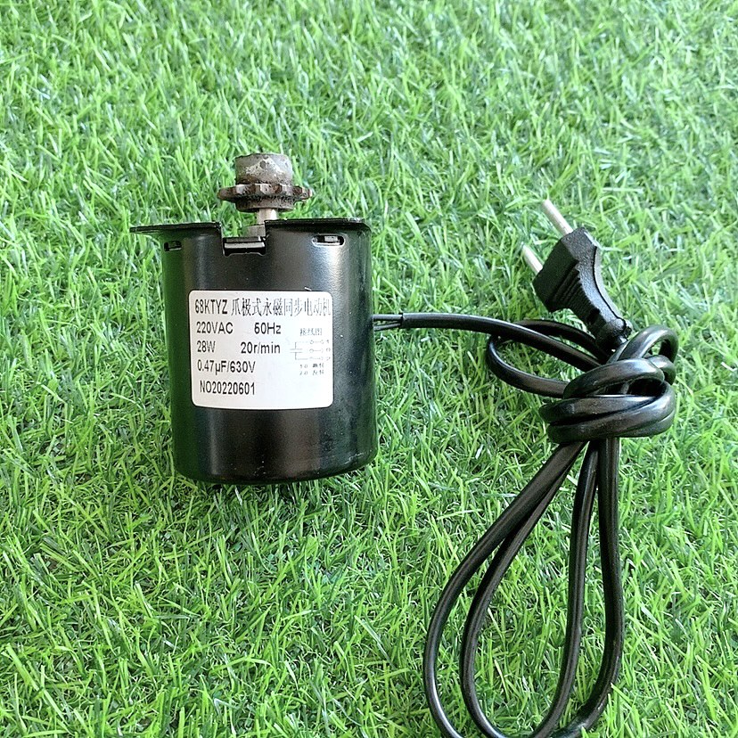 Motor giảm tốc 220v 68ktyz 28w cốt 7mm. đã hàn nhông gắn máy nướng thịt dùng xích cam xe máy