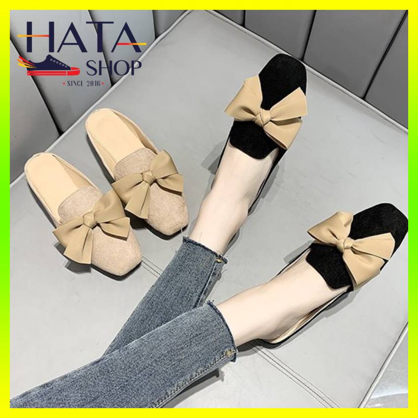 Sục nữ xinh thắt nơ dạ Phong cách Hàn Quốc mang êm chân HOT, giày sục nữ đẹp đế bằng