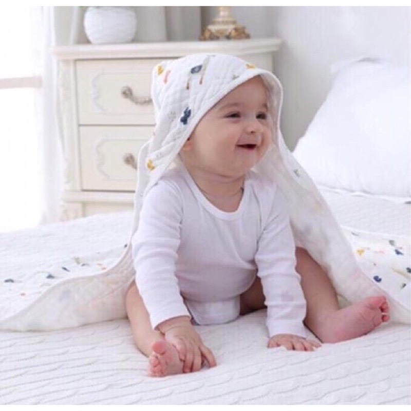 Chăn ủ có mũ sợi tre aden siêu đẹp 4 lớp cho bé