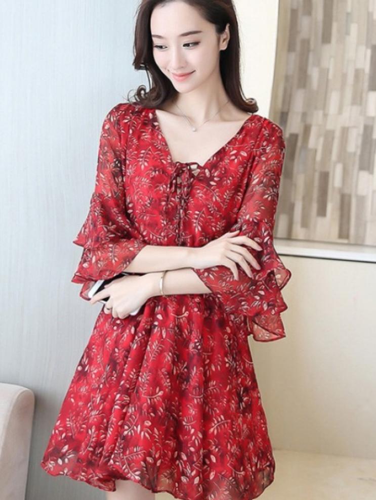 Đầm Voan Hoa Tay Lửng Xinh DN056 Mai Hoa