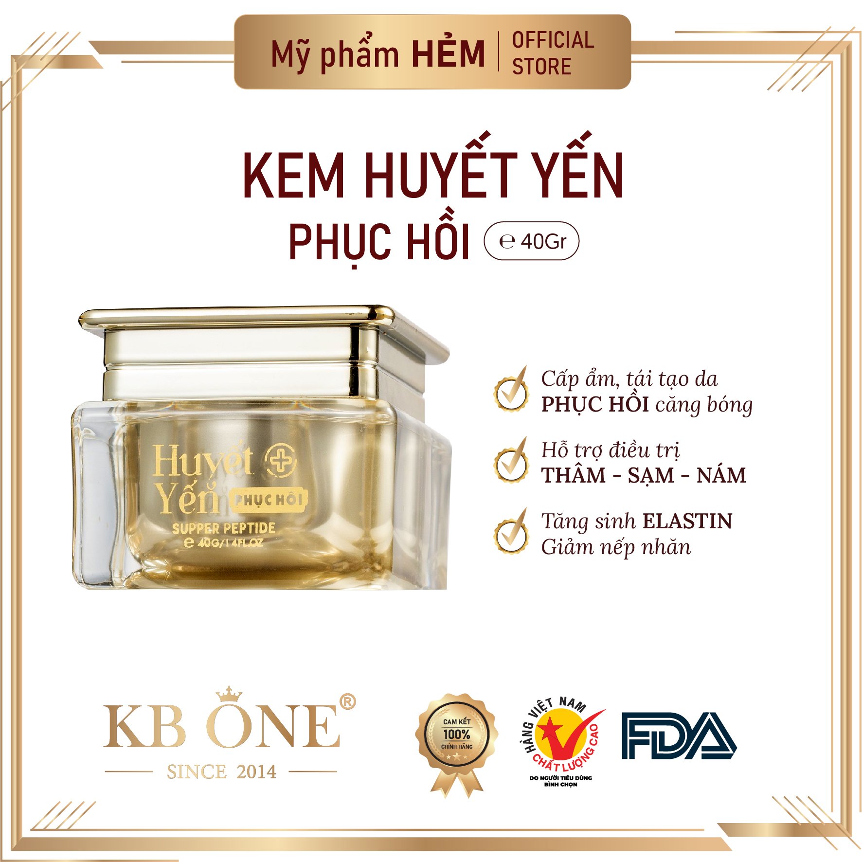 Kem dưỡng huyết yến phục hồi - kèm chống nắng nâng cơ kbone topbeau 40g