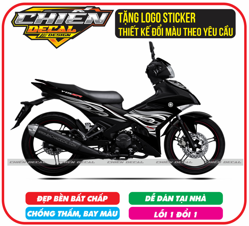 Tem rời xe exciter 150 mẫu tem lửa màu đen bạc