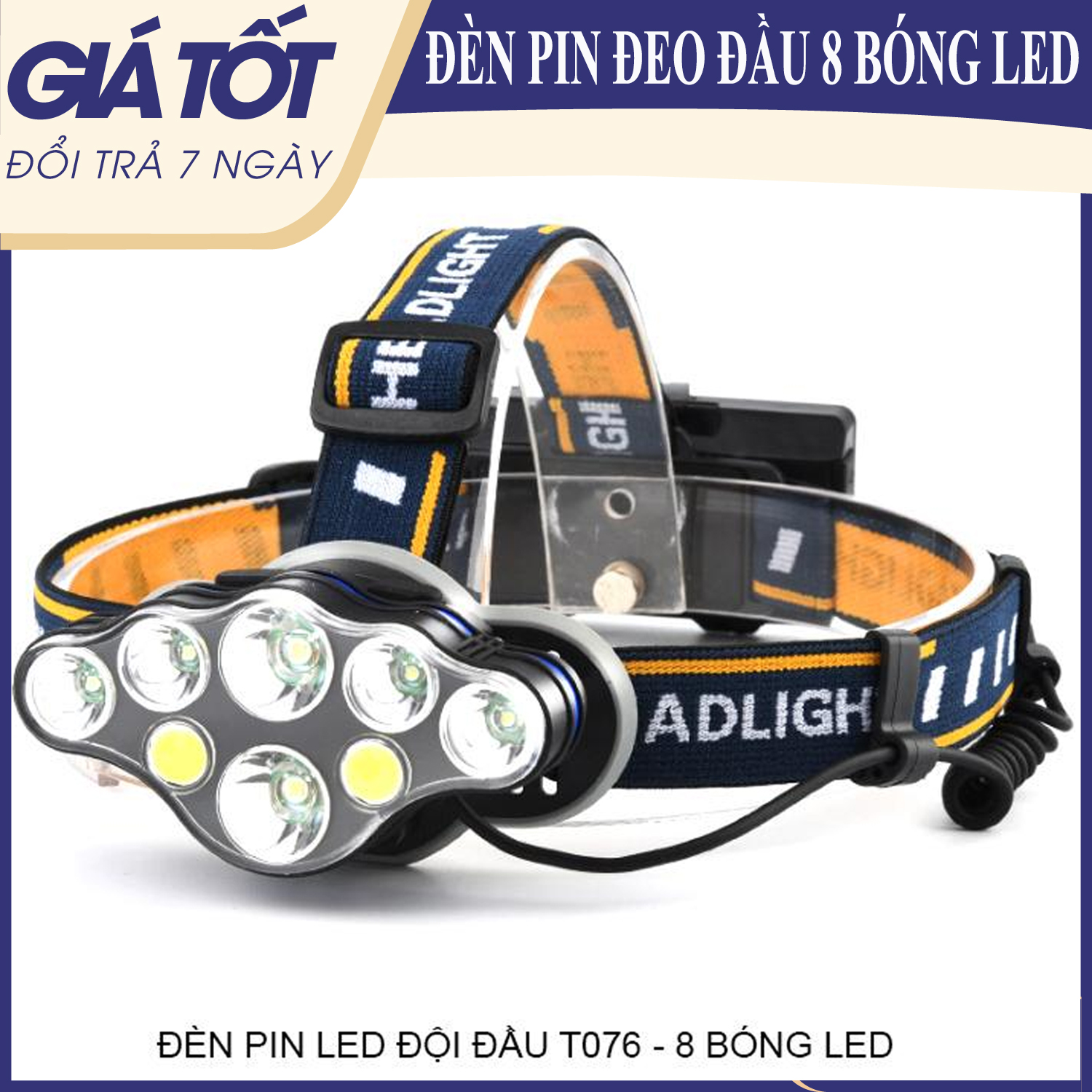 Đèn Pin Siêu Sáng Đội Đầu 8 Mắt Phiên Bản Mới Bóng To Hơn Sáng Hơn, Tặng Kèm Cáp Sạc hổ trợ đổi trả 1đổi 1 trong 7 ngày , den pin sieu sang, đèn pin, đèn pin siêu sáng, den pin
