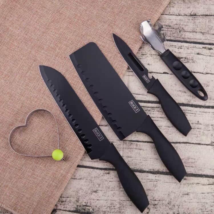 Bộ dao buck 5 món hợp kim đen mẫu mới, dao nhật siêu bén - dao buck nhập khẩu đa năng tiện dụng cho căn bếp.hp65