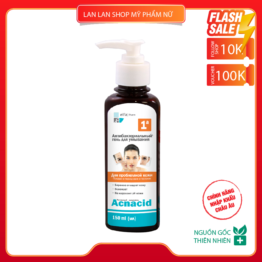 Gel rửa mặt kháng khuẩn ngừa mụn Elfa Pharm Acnacid 150ml - Dành cho da mụn