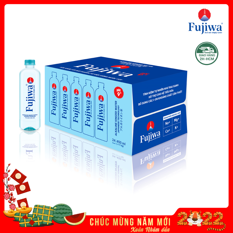 Nước thùng- nước uống cao cấp ion kiềm Fujiwa - công nghệ Nhật Bản - thùng 24 chai 450ml