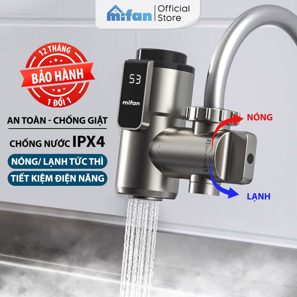  Máy Nước Nóng Trực Tiếp Gắn Đầu Vòi MIFAN 3300W - Tăng nhiệt nhanh sau 3 giây - An toàn chống giật ELCB 