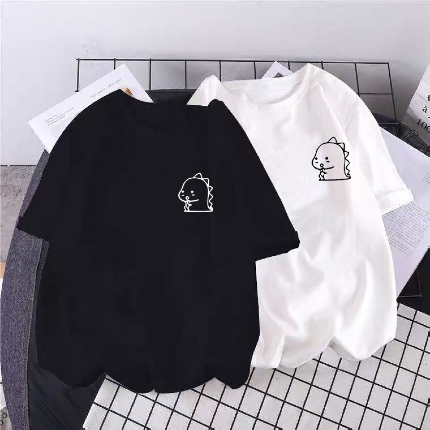 Áo thun tay lỡ unisex in logo khủng long nhỏ dễ thuơng - freesize dưới 75kg - chất liệu thun cotton bao đẹp - a228