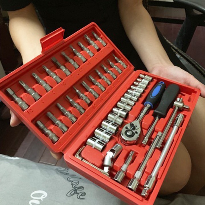 Bộ dụng cụ sửa chữa đa năng 46 chi tiết bộ khẩu sữa chữa ô tô xe máy chi tiết 46 món