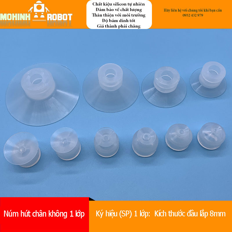 Núm hút chân không SMC 1 lớp đầu lắp 8mm silicon trắng