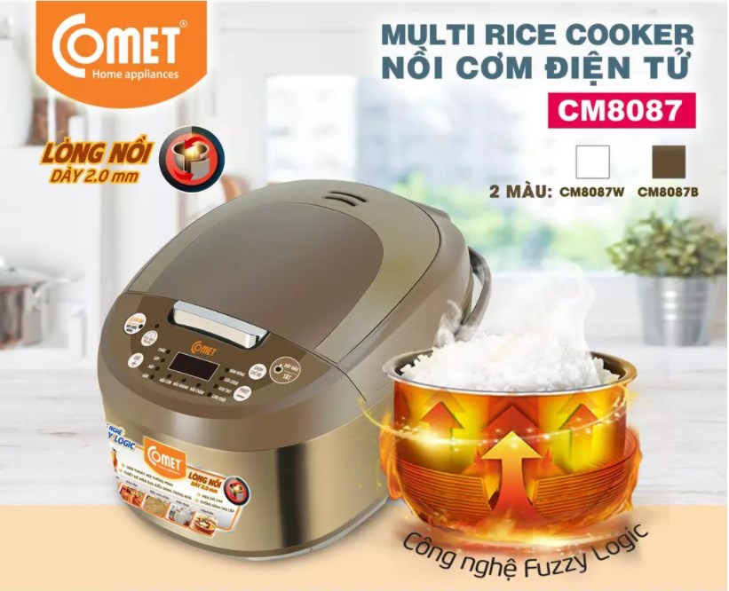 Nồi cơm comet 1.8lit cm8087 cao cấp, nồi cơm điện, nồi cơm điện loại lớn, dung tịch lớn 1,8l, nhiều chế độ, hàng chính hãng - bảo hành 12 tháng