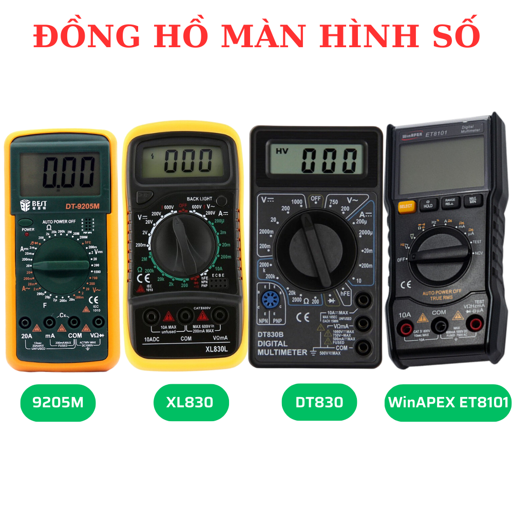 Các loại đồng hồ đo điện vạn năng đo vôn, linh kiện điện tử màn hình hiện thị số lcd 9205m, xl830, dt830, winapex et8101