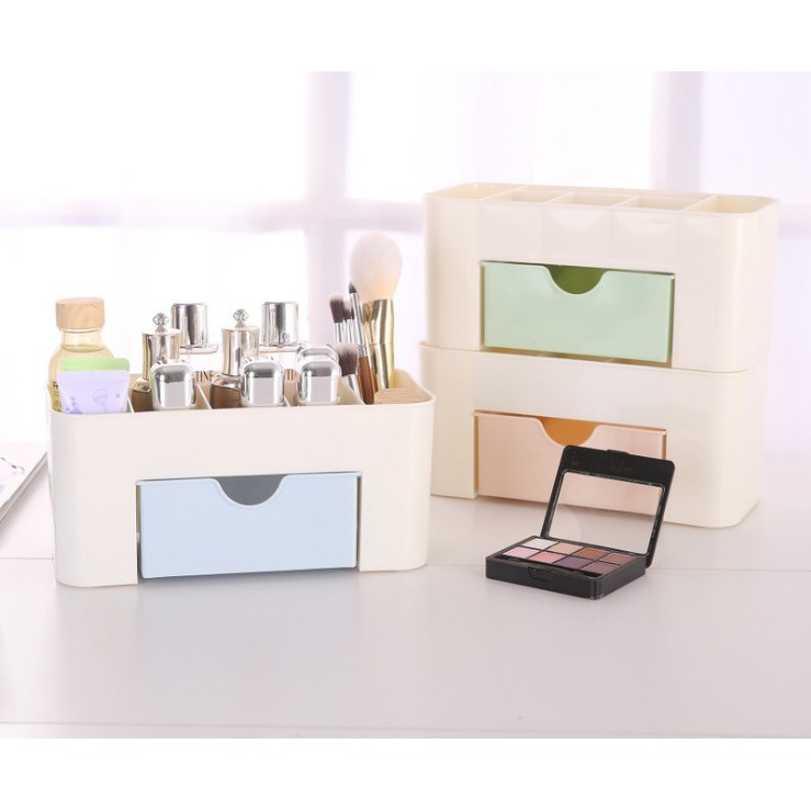 Kệ mỹ phẩm mini có khay và nhiều ngăn thiết kế thông minh kích thước 22x10.7x10.5cm chất liệu nhựa dễ dàng vệ sinh