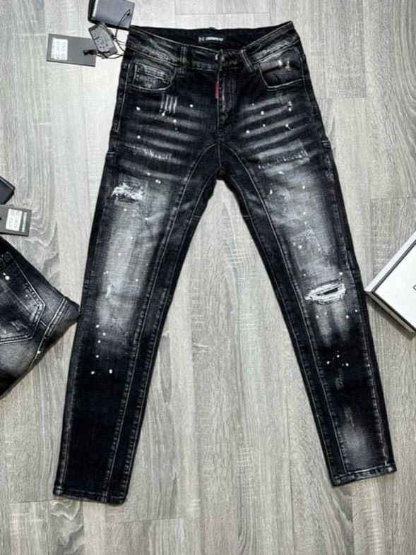 quần bò jean nam dài đen rách gối kiểu vẩy sơn cá tính đẹp,chất jean co giãn giá tốt KAYSTOREONLINE