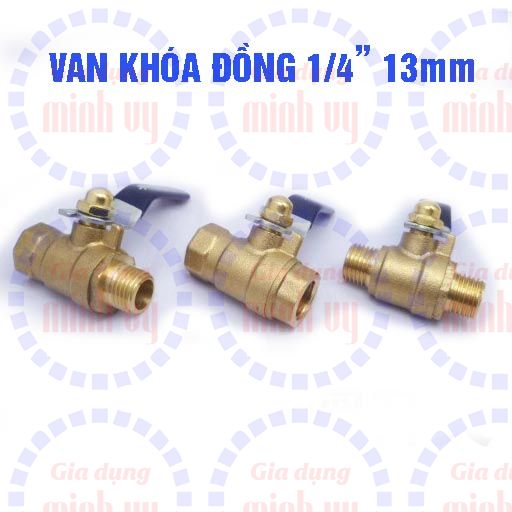 Van đồng khóa nước 1/4 - loại dày - đồng thau 100% - van gạt khóa cao cấp