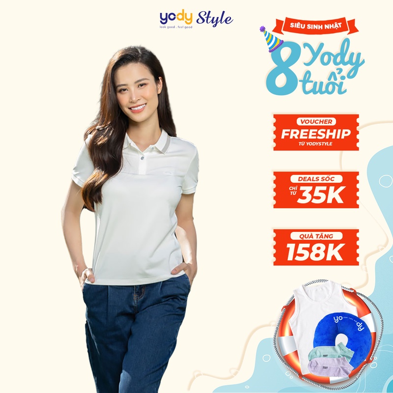 Áo phông Polo YODY nữ basic trơn trắng phối cổ công sở cao cấp cotton tay ngắn 7 màu Pique Mắt Chim phối bo APN3340