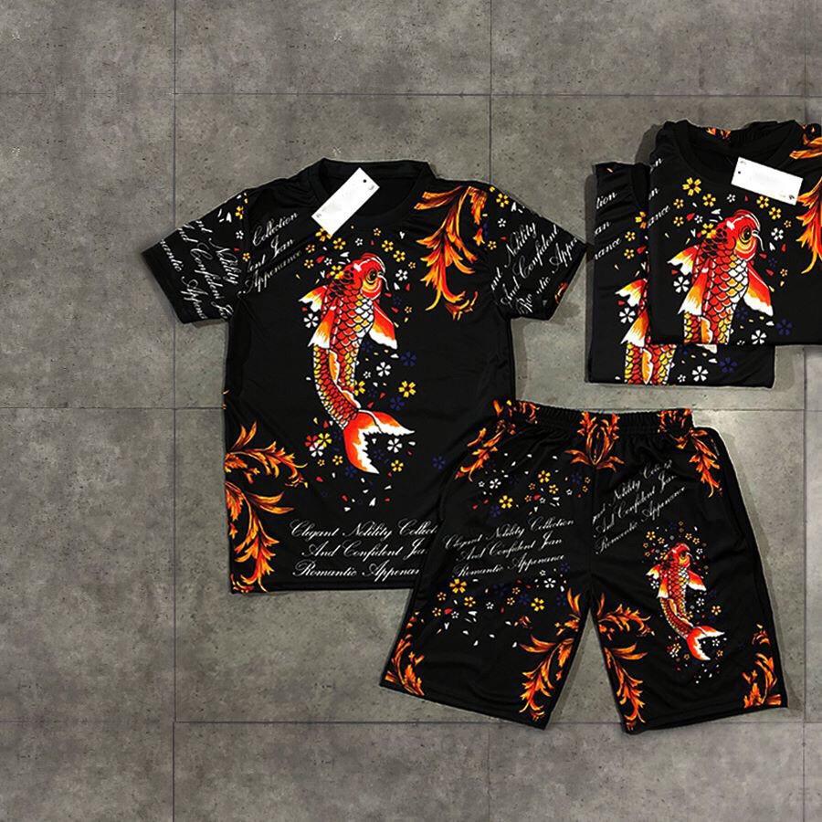 Bô hè nam, bộ thun nam cộc tay in 3d hình cá chép đỏ chất liệu thun lạnh mềm mịn - thời trang bibi fashion - bn135