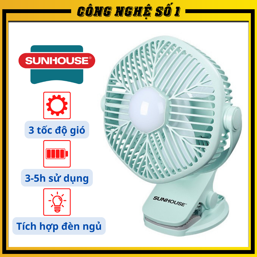 Quạt tích điện Sunhouse, Quạt sạc điện, Quạt mini cầm tay, Quạt kẹp bàn tích điện, Quạt sạc mini SUNHOUSE SHD7111