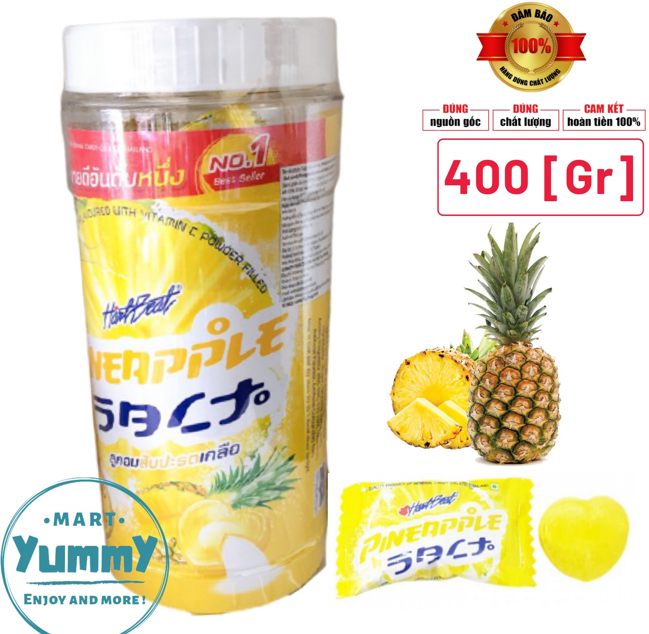 Kẹo thơm Muối Thái Lan Hủ 400 gram (Hartbeat Pineapple Salt Candy )