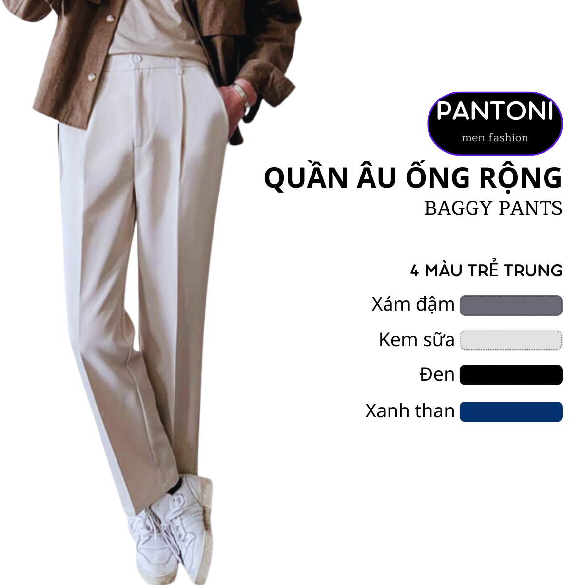 Quần baggy nam PANTONI ống suông vải tuyết mưa mịn đẹp co giãn 4 chiều, quần âu nam theo phong cách Hàn Quốc (BGA)