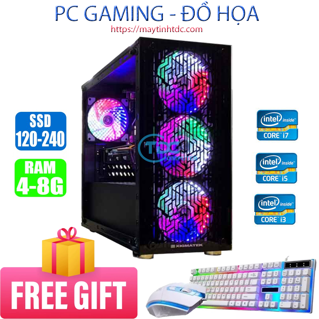 PC Gaming đồ họa giá rẻ Core i7, i5 , i3 | Ram 4GB | SSD 120GB | VGA rời . Tặng kèm bàn phím chuột GAME có LED ( chưa bao gồm màn hình )