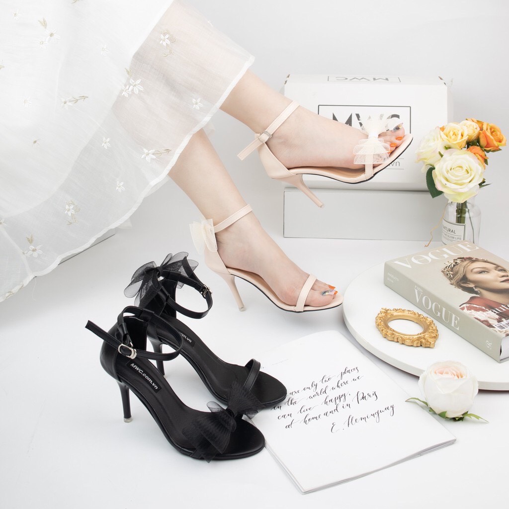 giày cao gót nữ, sandal nữ gót 9 phân thắt nơ trước và sau siêu hot-hàng full box