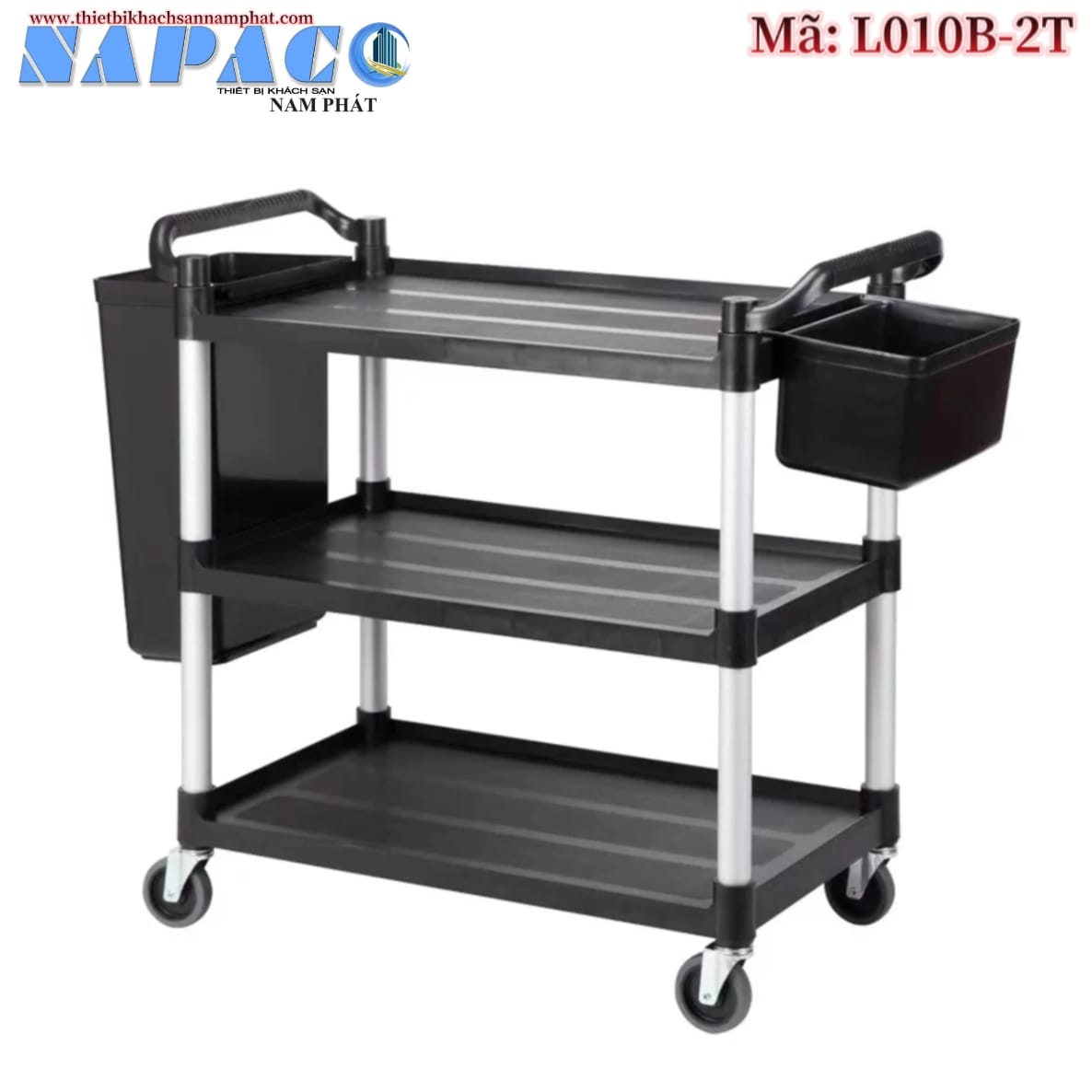 Xe đẩy thu dọn chén đĩa gồm 2 thùng nhựa - camata - l-010b-1020 - xe đẩy thu dọn thức ăn thừa