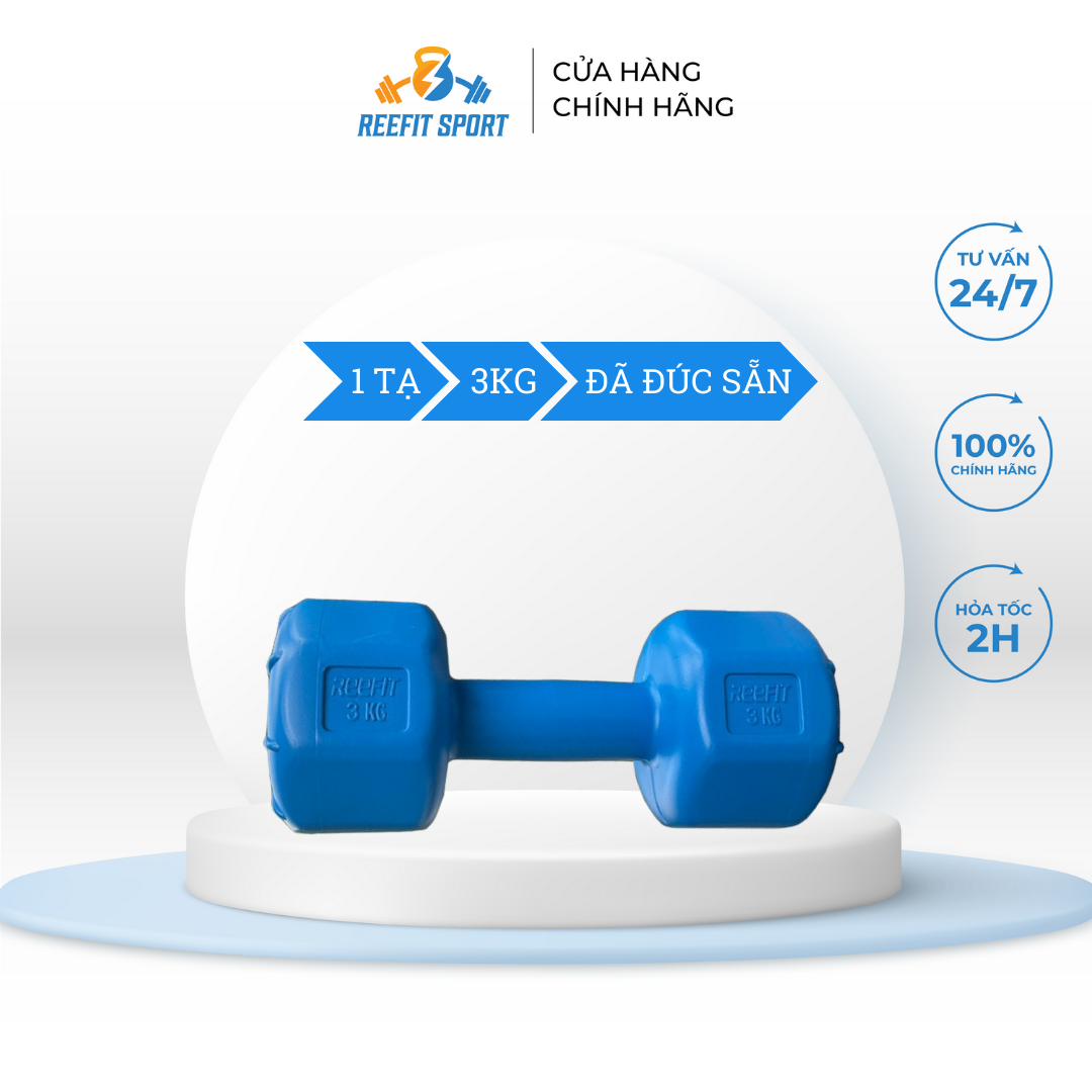 Tạ tay nhựa bát giác 3kg Reefit đã có ruột