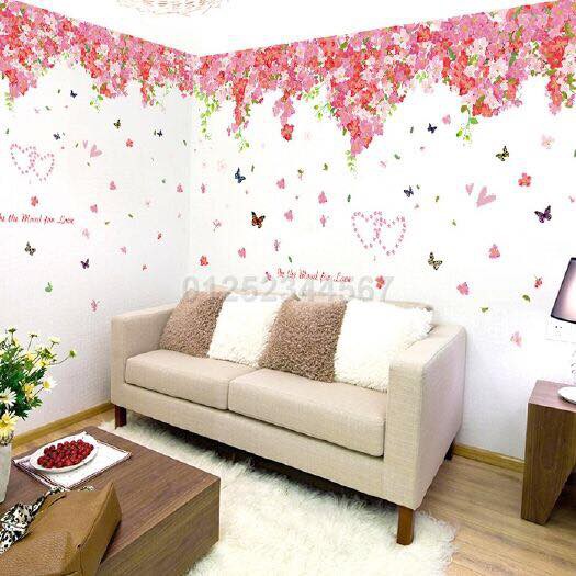 Decal dán tường Vườn hoa anh đào mới - tranh dán tường giấy dán tường 3d tán hoa anh đào xinh xắn dễ thương