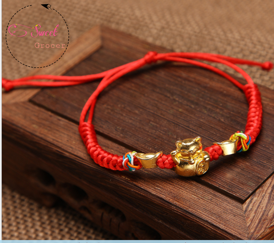 [HCM][VÒNG PHONG THỦY - VÒNG CHỈ ĐỎ] Vòng chỉ đỏ Mèo May Mắn Thỏi Vàng