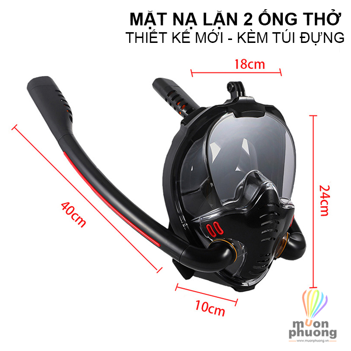 Mặt nạ lặn biển fullface 2 ống thở đôi chống đọng sương phiên bản mới có mount gắn gopro - MUÔN PHƯƠNG SHOP