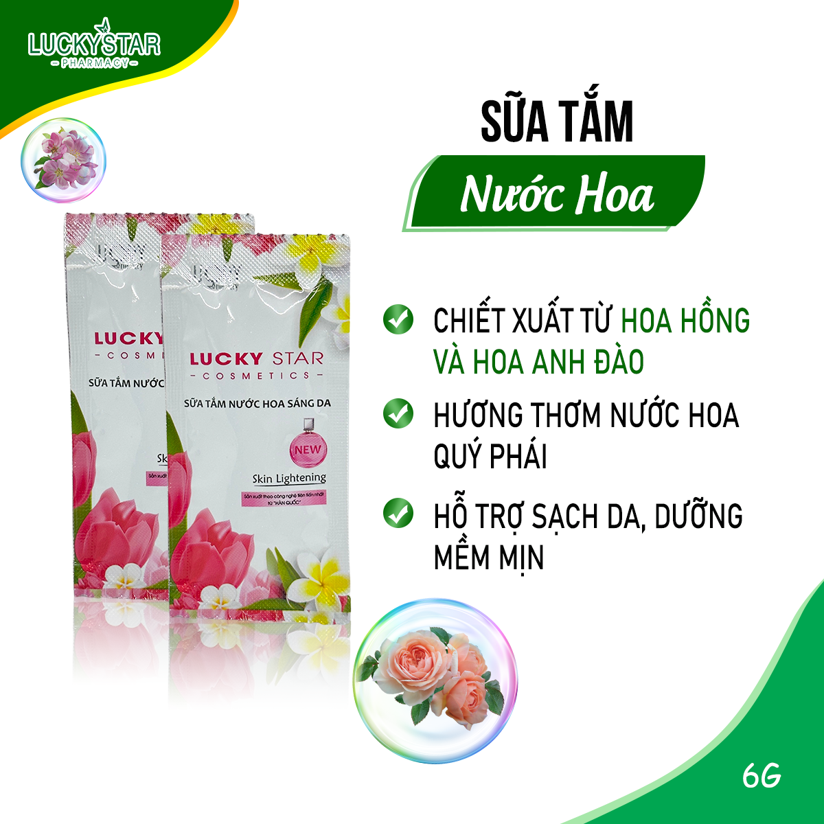  Sữa Tắm Nước Hoa Lucky Star Dây 12 gói 