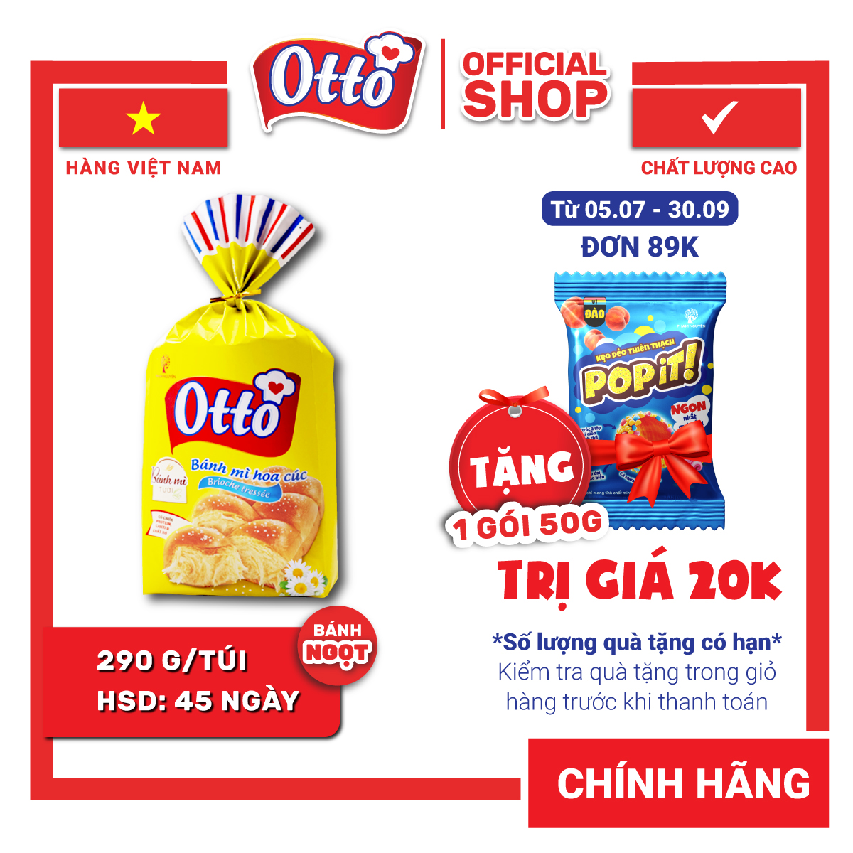 Bánh mì Hoa Cúc Otto - Otto Brioche Tressée 290g | Bánh ăn sáng tiện lợi giàu dinh dưỡng | Bánh mì tươi | Đồ ăn vặt