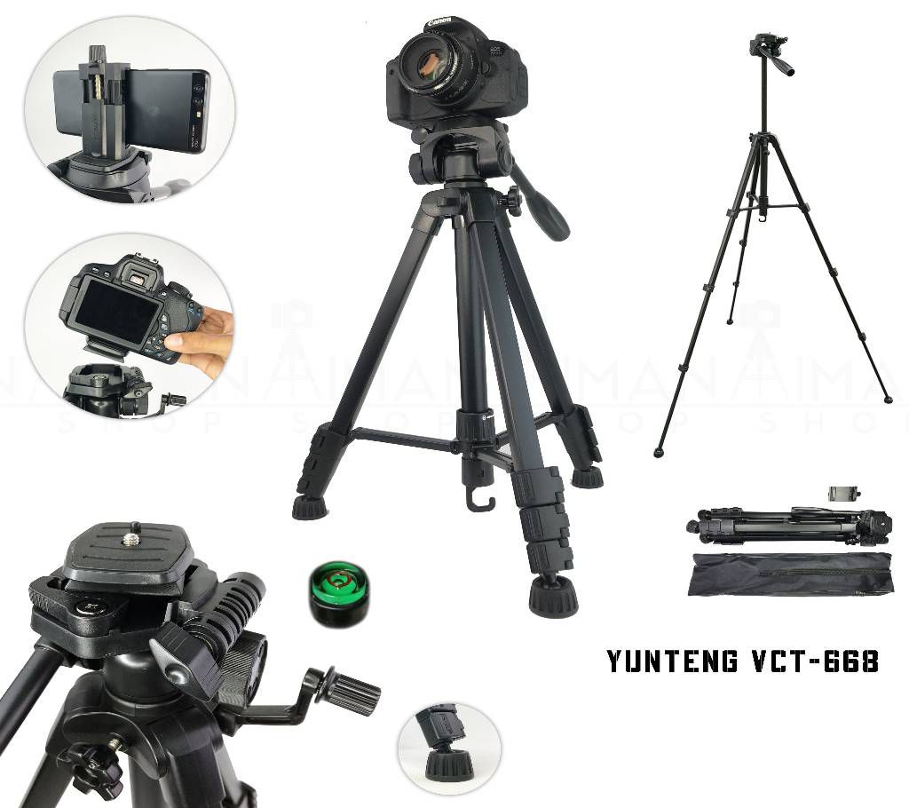 Chân máy ảnh, máy quay phim yunteng vct-690rm vs vct-668rm có thể dùng cho điện thoại, cam hành động...