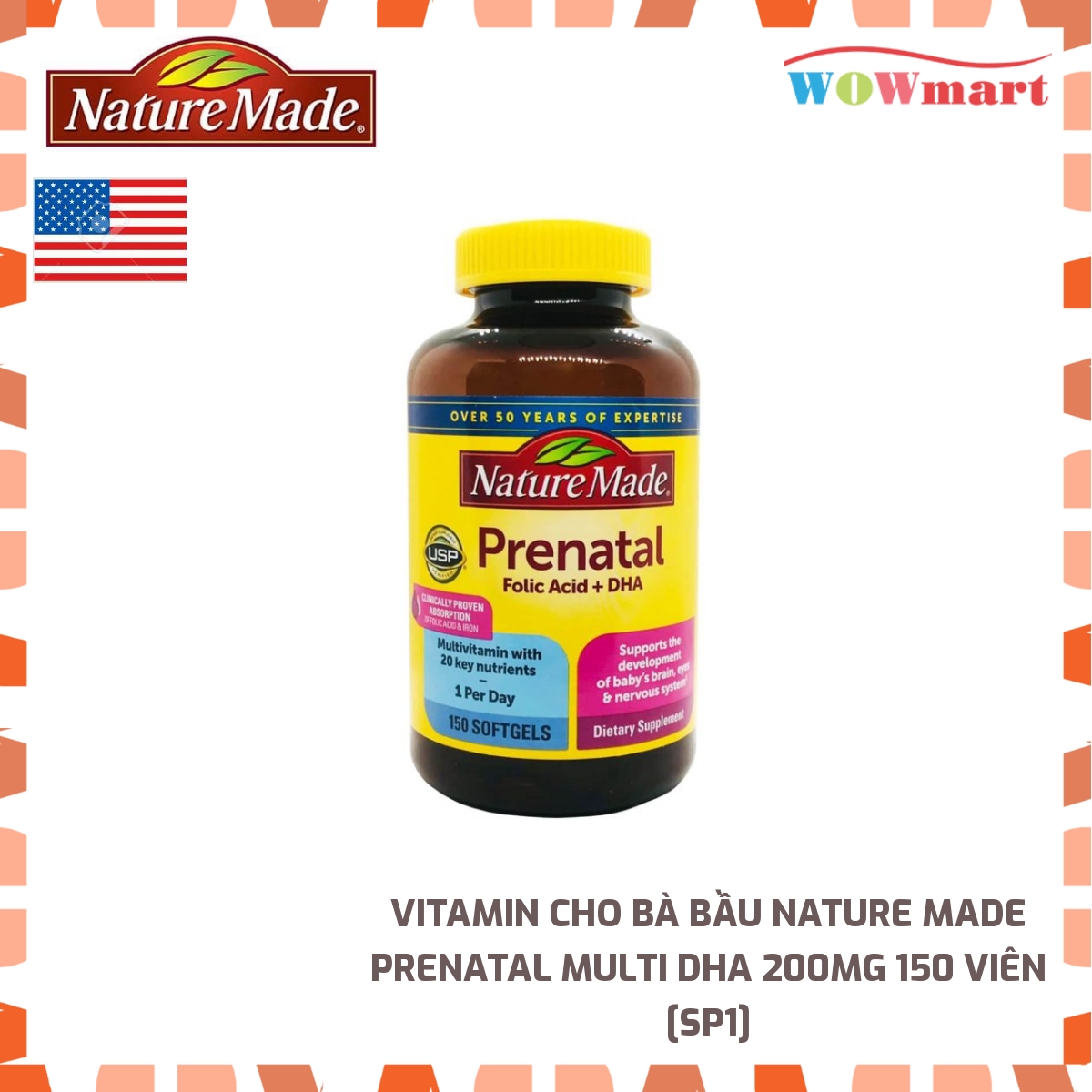 [HCM]Vitamin cho bà bầu Nature Made Prenatal Multi DHA 200mg 150 viên - [MỸ]