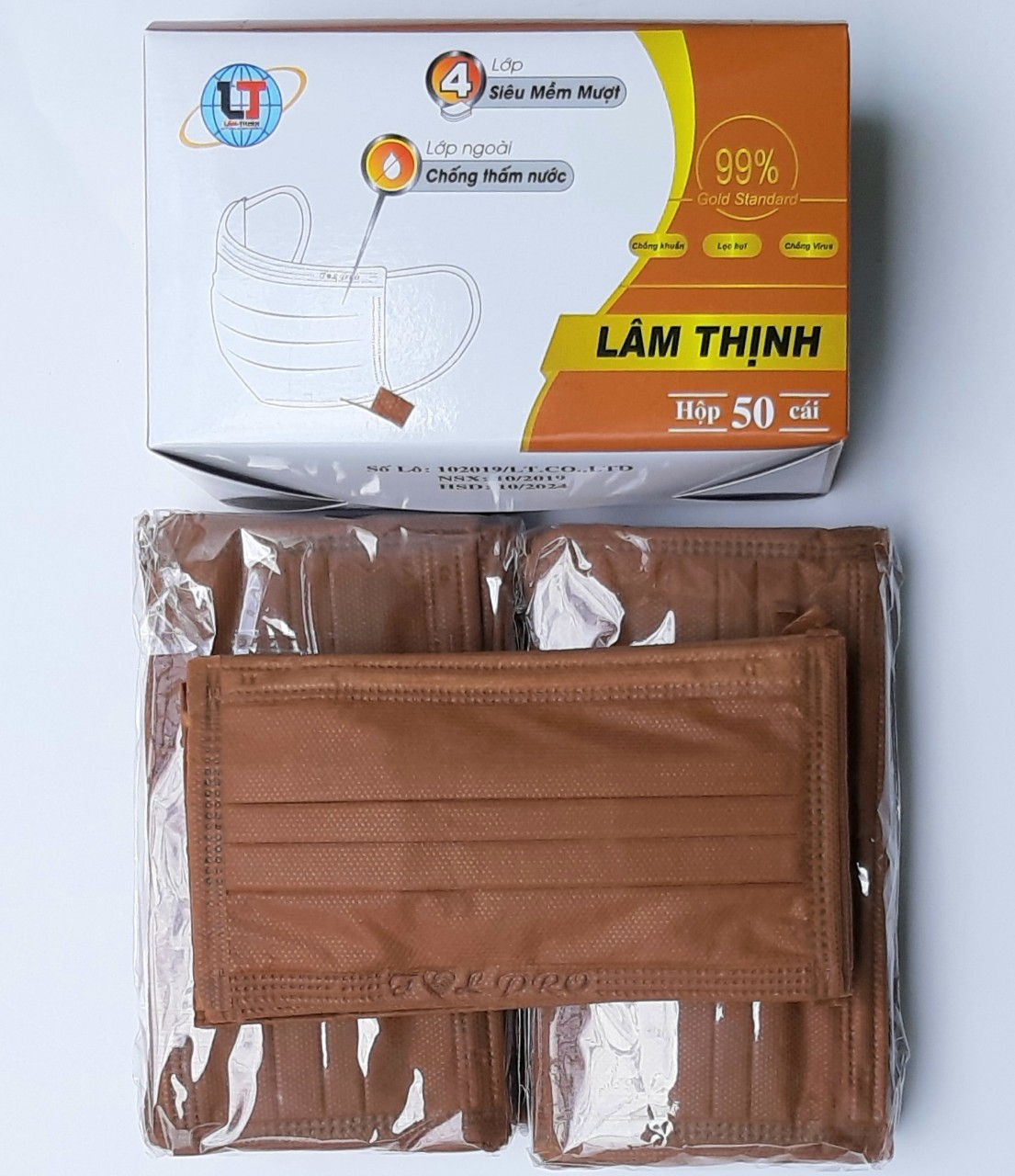 [hộp 50 cái Màu Nâu] Khẩu trang y tế 4 lớp LÂM THỊNH Chống Virus ngừa vi khuẩn 99% bụi được ngăn chặn 50 cái/hộp Màu Nâu