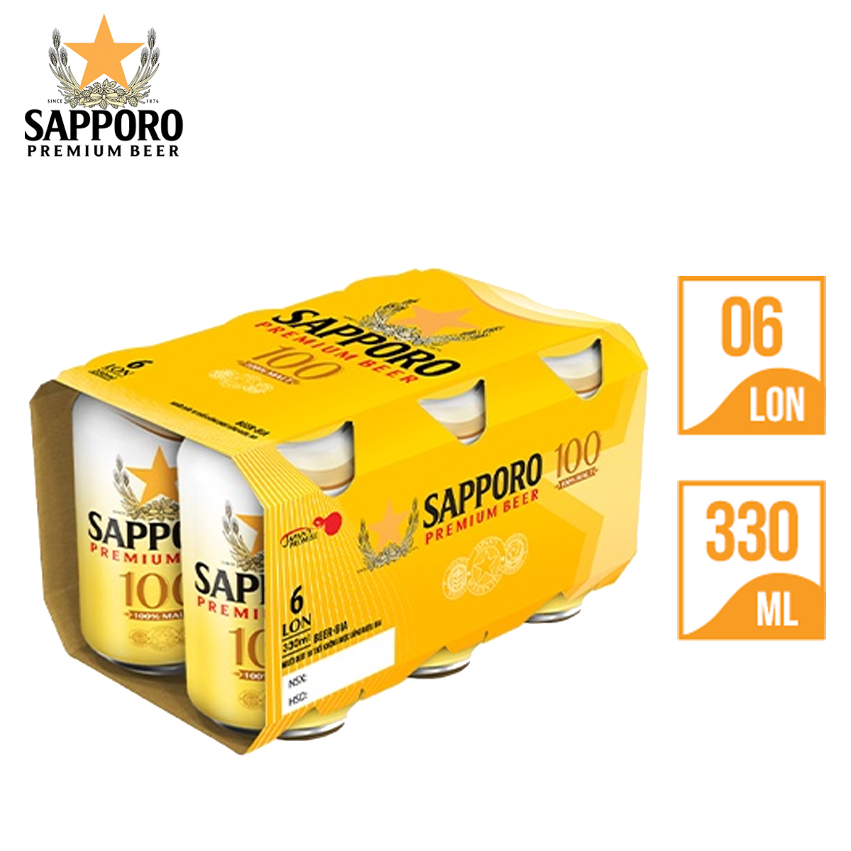 LỐC 6 LON BIA SAPPORO PREMIUM BEER 100 [330ML]