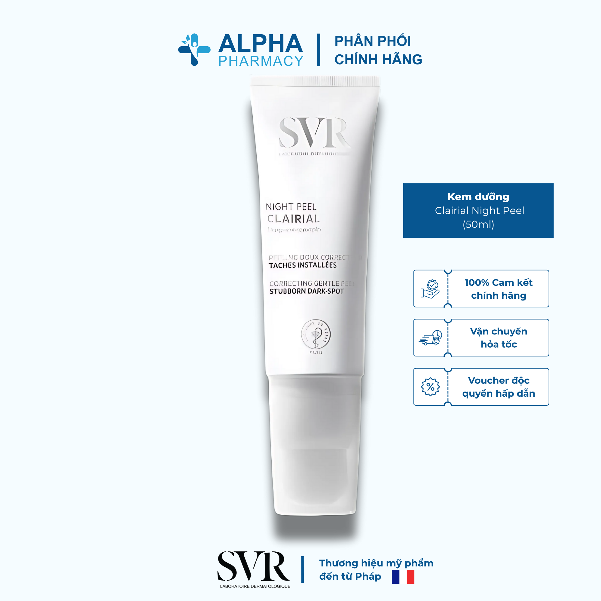 Kem Dưỡng SVR Clairial Night Peel Làm Mờ Nám & Tẩy Tế Bào Chết – 50ml