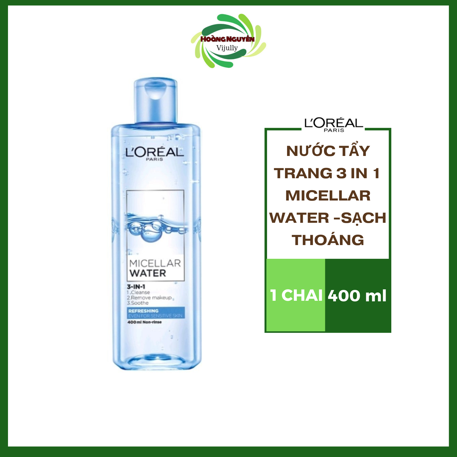 Nước tẩy trang tươi mát L'Oreal Paris Micellar Water 400ml