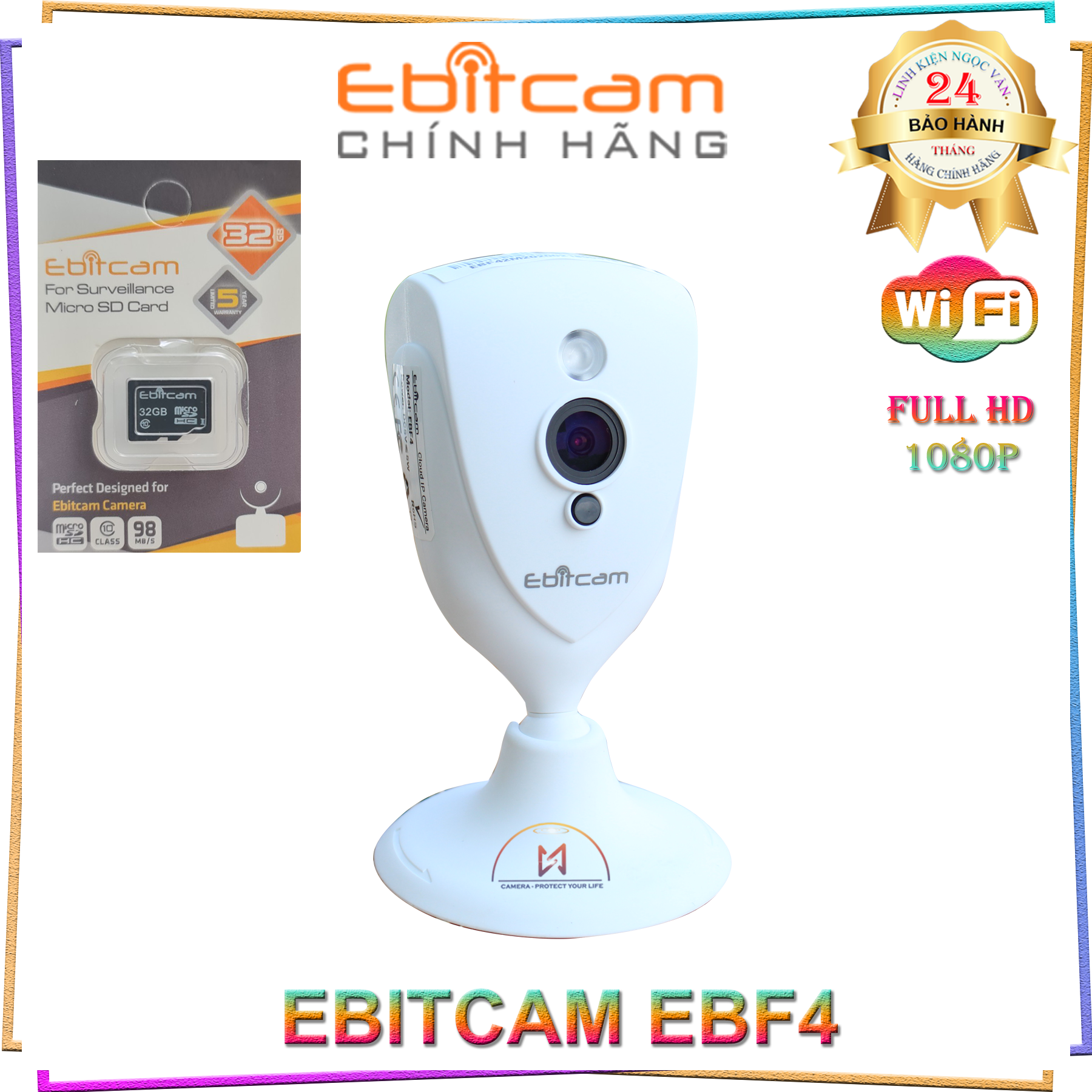 Camera Ip Wifi Ebitcam EBF4 2.0MPx Full HD 1080P - Tặng Thẻ Nhớ 32GB