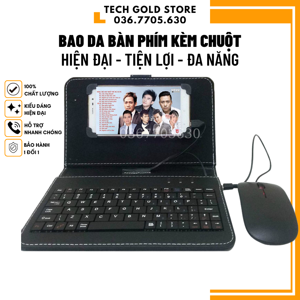 Bàn Phím Rời Điện Thoại, Combo bao da bàn phím kèm chuột + lót chuột cho điện thoại, máy tính bảng từ 4.5-8 inch có thể lướt wed chơi game free file, liên quân, pubg tiện lợi