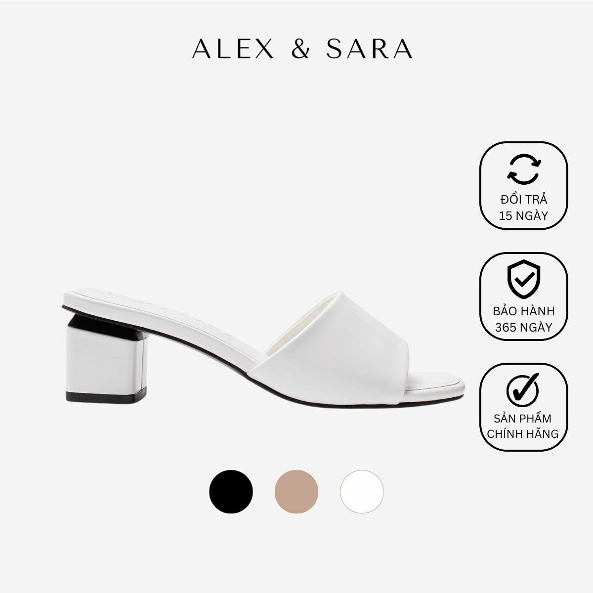 Guốc dép nữ cao gót mũi tròn, đế Pháp thời trang, chất liệu da bóng phủ Nano mềm mượt | ALEX & SARA - AL424