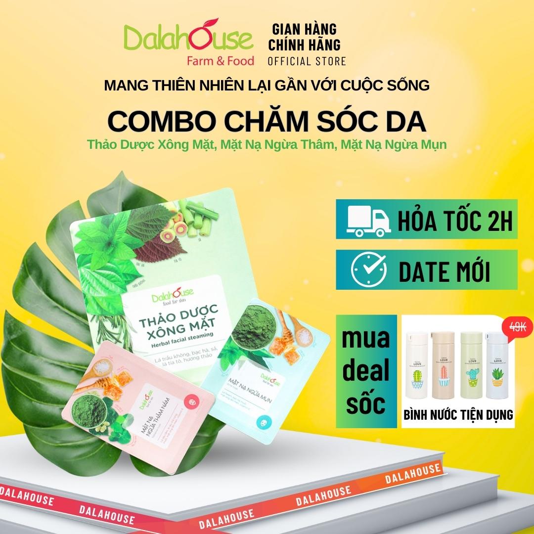 Combo chăm sóc da mặt dalahouse: gói xông thảo , mặt nạ ngừa mụn, ngừa thâm m 30g